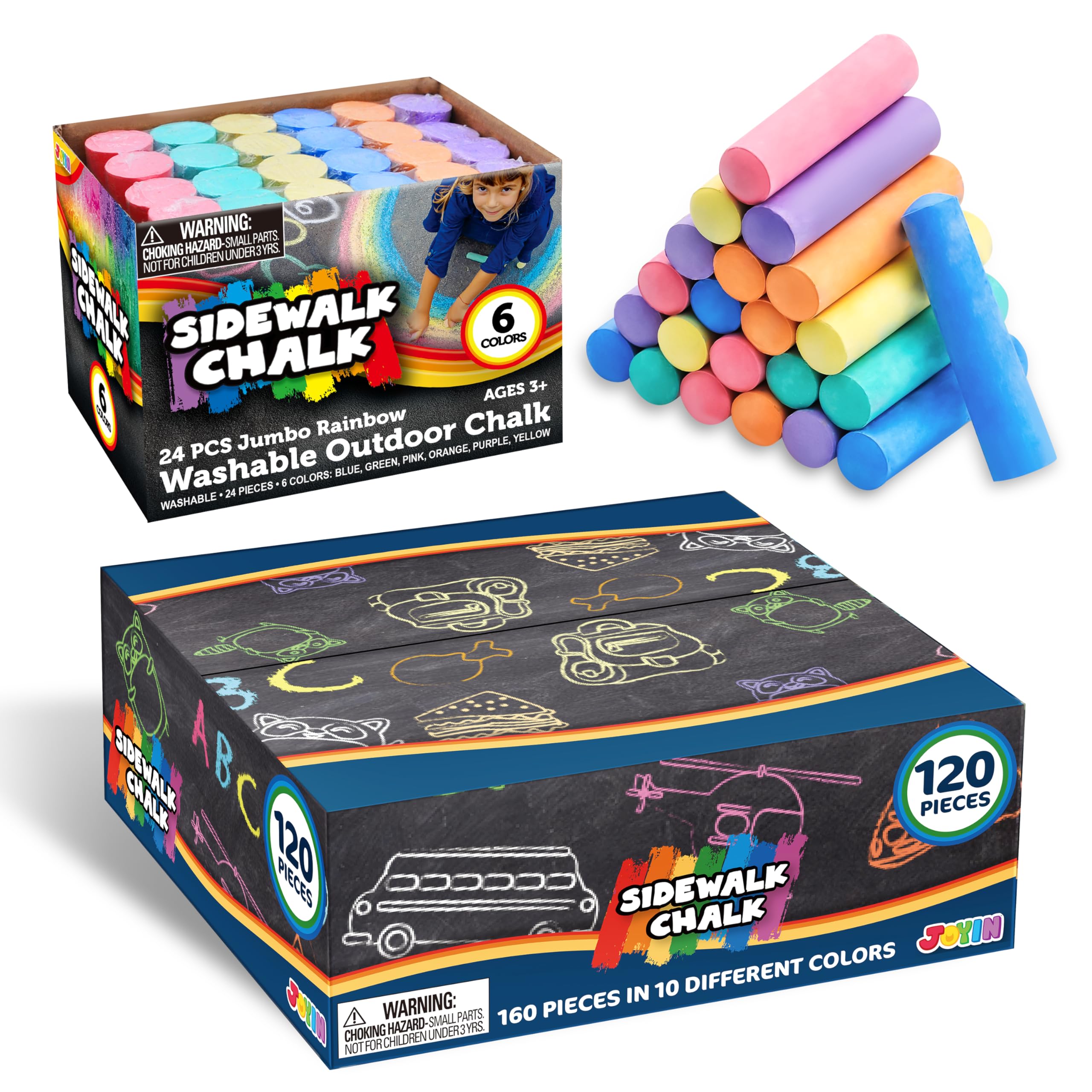 Amazon.com: JOYIN 120 PCS and 24 PCS Washable Sidewalk Chalks, Non